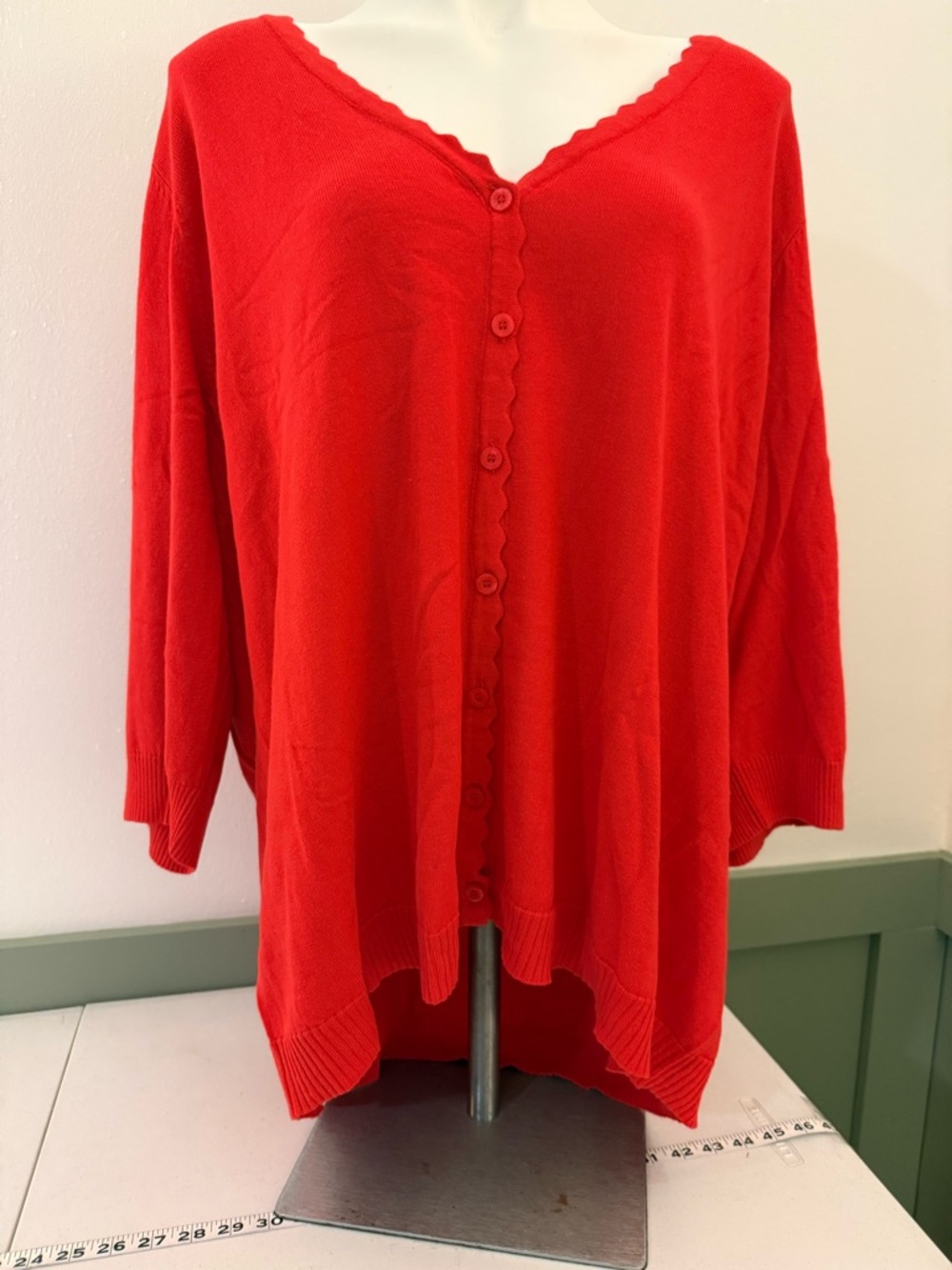 Red V-Neck Button Front Women's Sweater
